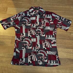 Red and Black Geometric Camp Collar Shirt